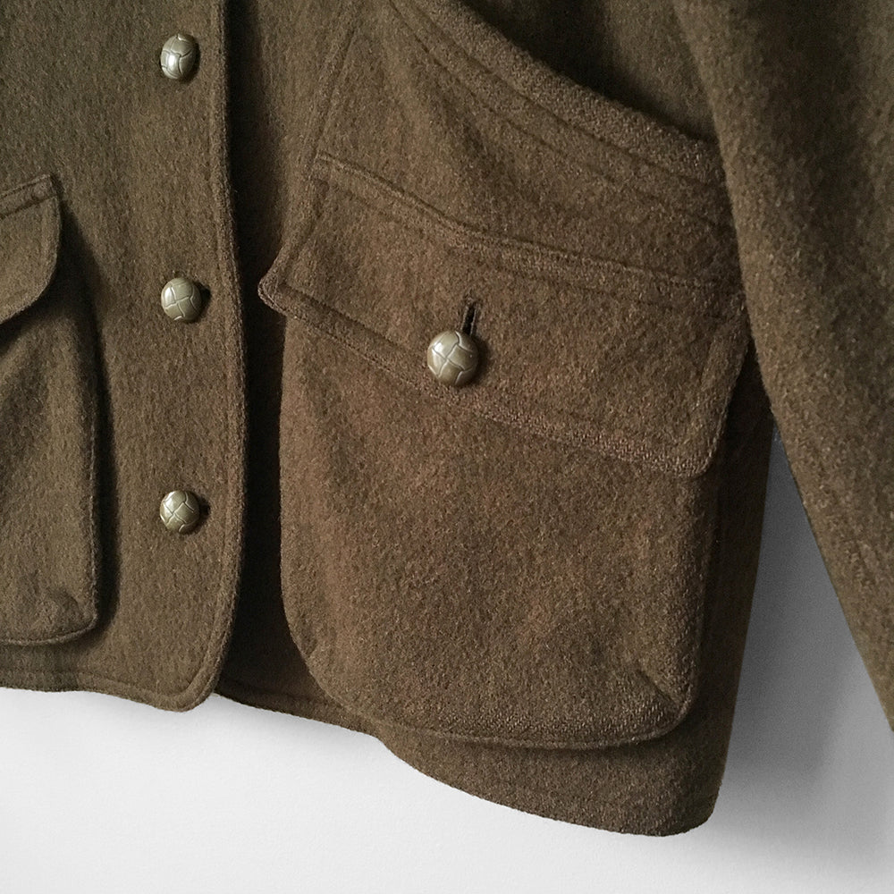 Olive-Green Wool-Blend Military-Inspired Boxy Jacket