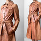 1970s Made in Canada Long Tobacco Brown Belted Leather Coat