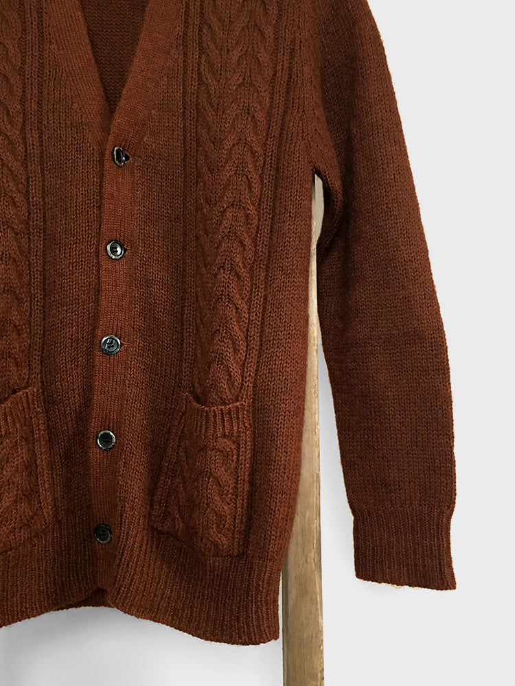 1970s Made in Japan Rust Cable-Knit Cardigan Sweater