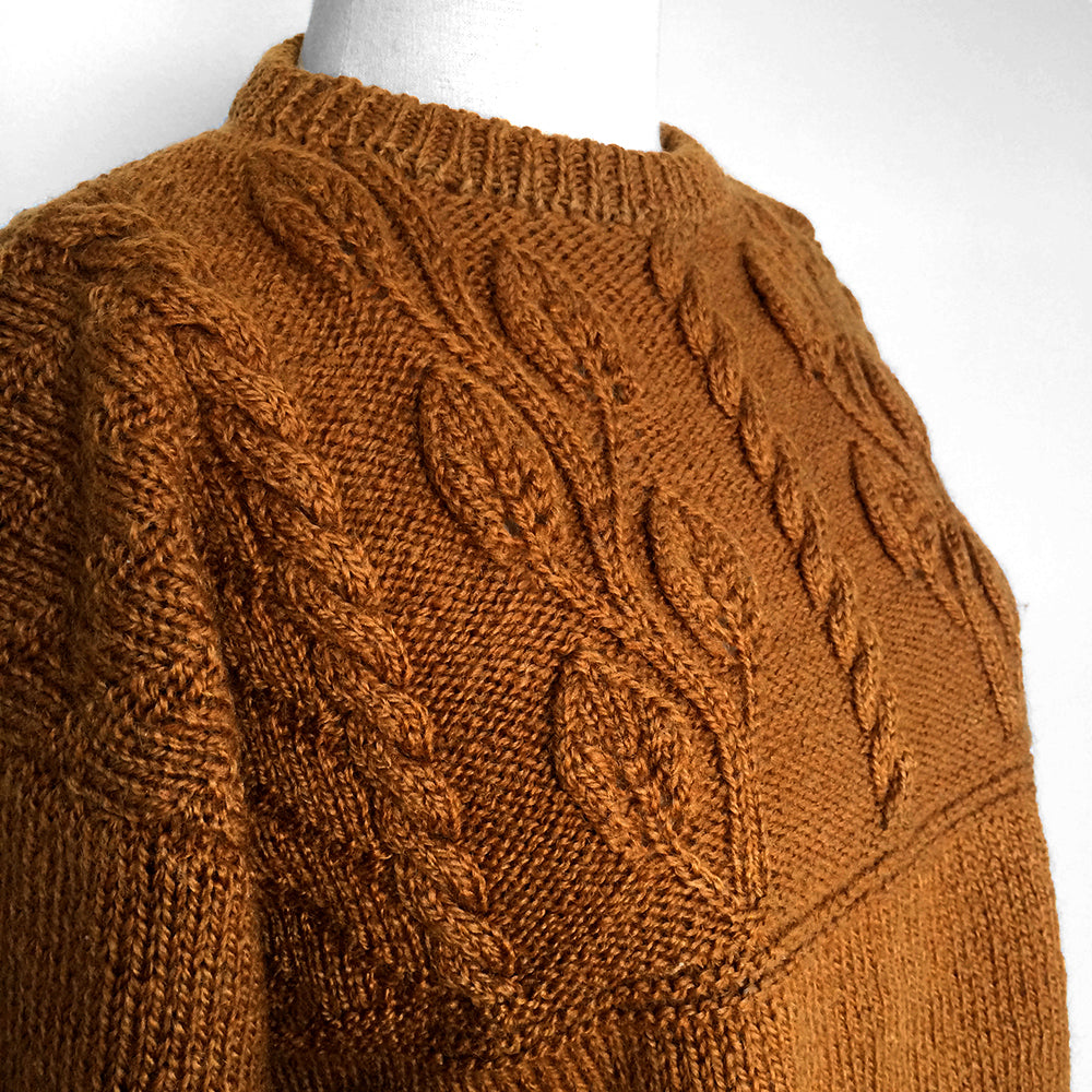 1970s Handmade Leaf Motif Cable-Knit Sweater