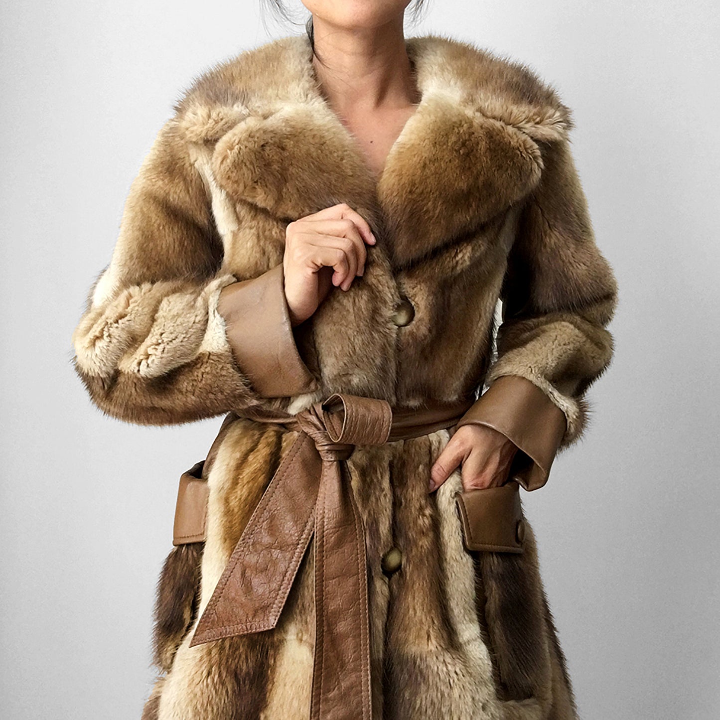 1970s Fur and Leather Belted Coat