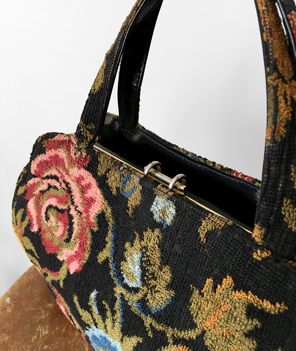 1950s Floral Petit Point Tapestry Handbag