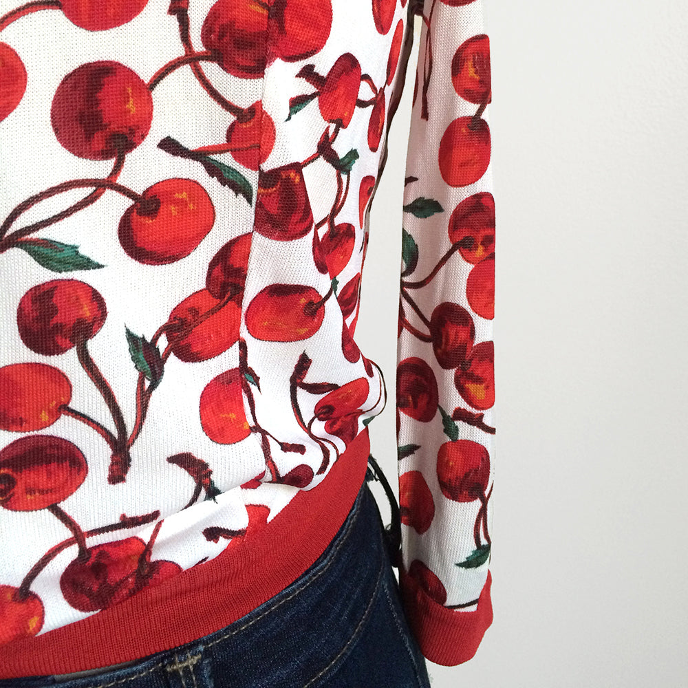 Rare 1990s Dolce & Gabbana Cherry Print Crew-Neck Top