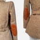 1970s Beige and Brown Tweed and Leather Made in France Fitted Blazer Jacket