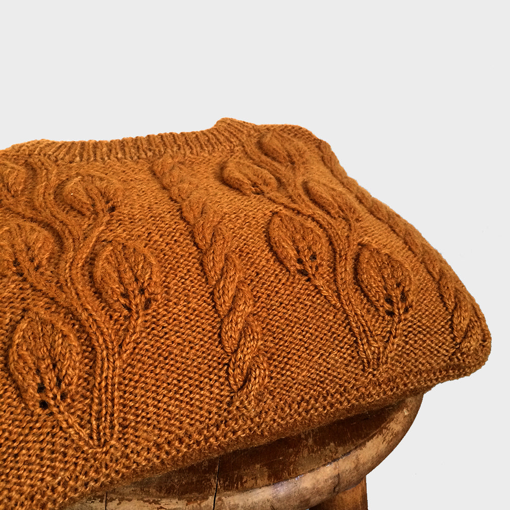 1970s Handmade Leaf Motif Cable-Knit Sweater