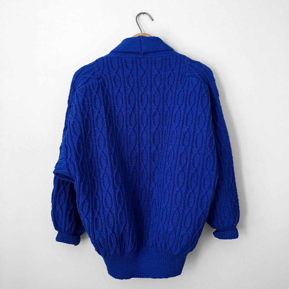 1980s Indigo Blue Slouchy Cable-Knit Cardigan Sweater