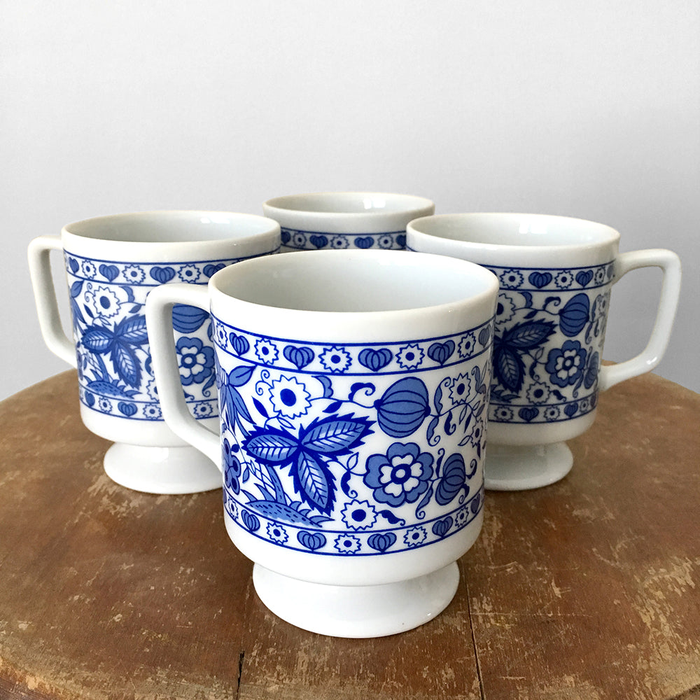 7 Piece Made in Japan Blue and White Floral-Motif Tea and Coffee Set