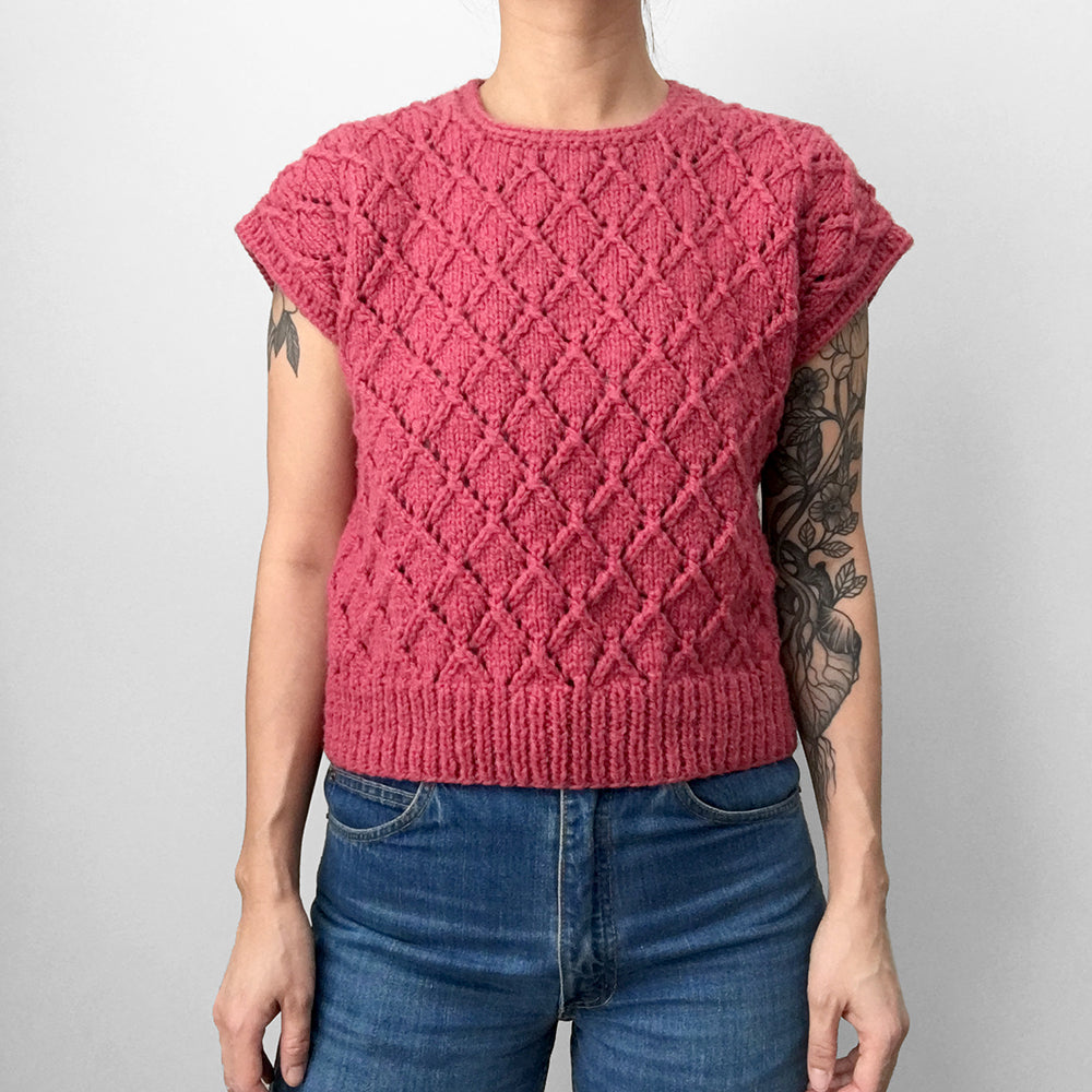 Hand-Knit Rose Textured Knit Sweater Top