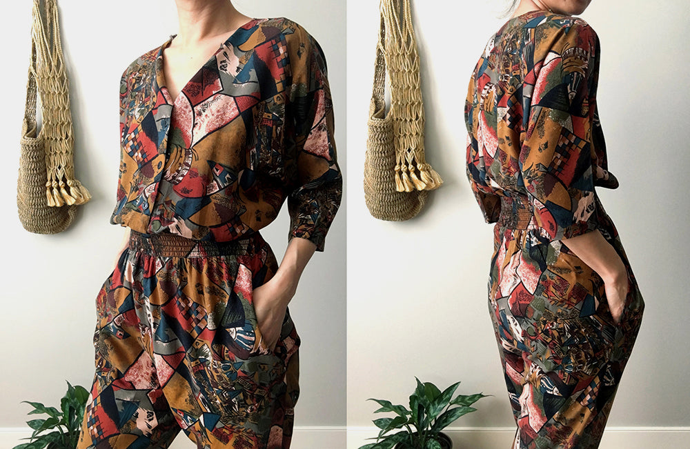 1980s Scenic Patterned One-Piece Jumpsuit