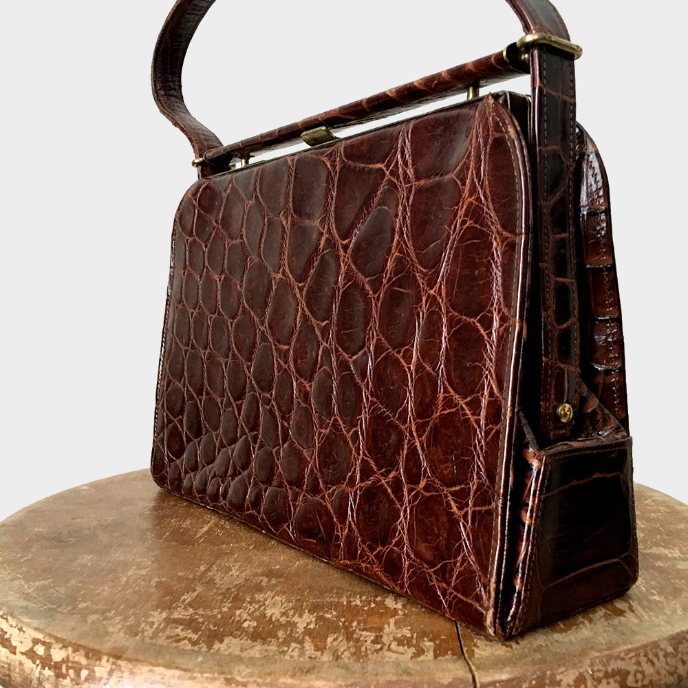 1950s - 1960s Made in Germany Brown Textured Leather Leather Handbag Purse