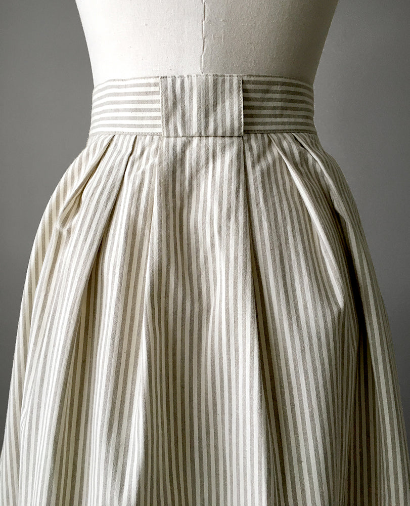 1980s Striped Button-Front Cotton Skirt