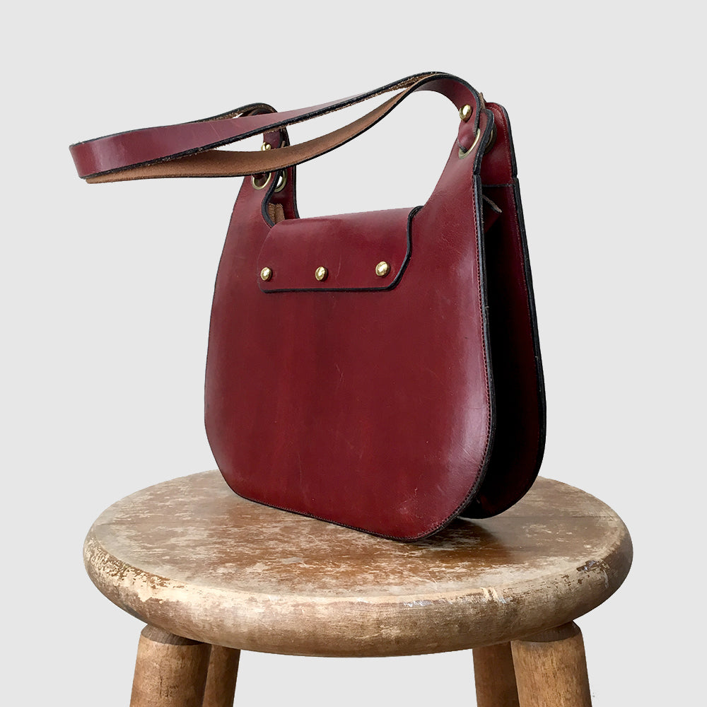 Burgundy Handcrafted Riveted Leather Handbag Purse