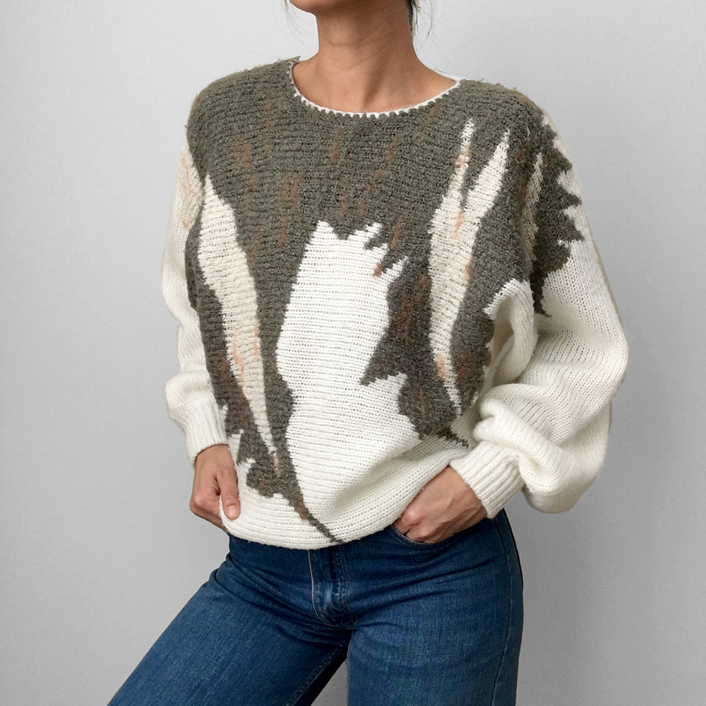 1980s Patterned Wing Sleeve Knit Sweater