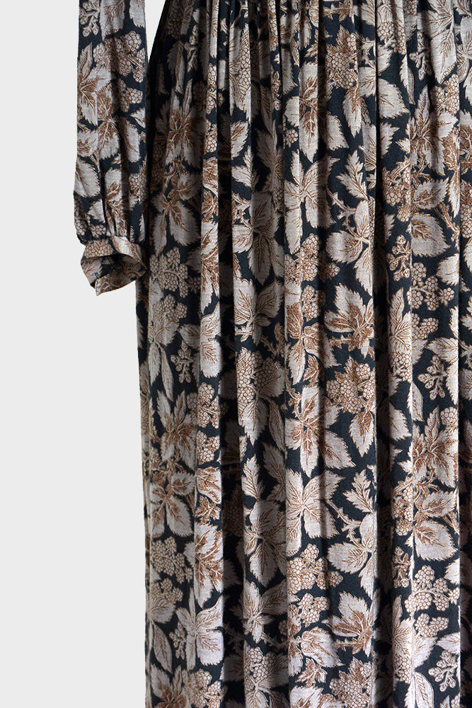 Made in Japan Leaf-Print High Collar Pleated Chest Dress