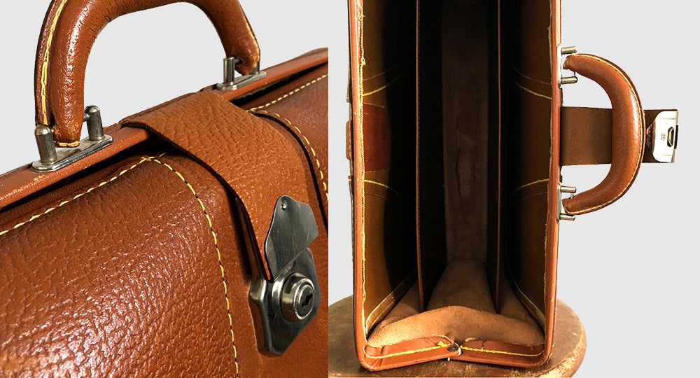 1960s Mid Century Saddle Brown Leather Attache Briefcase Organizer