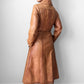 1970s Made in Canada Long Tobacco Brown Belted Leather Coat