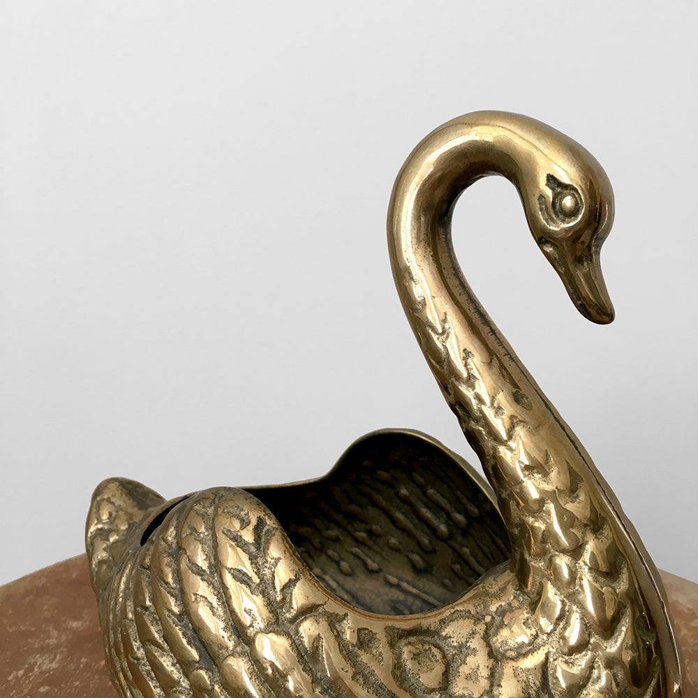 Mid-Century Brass Swan Planter