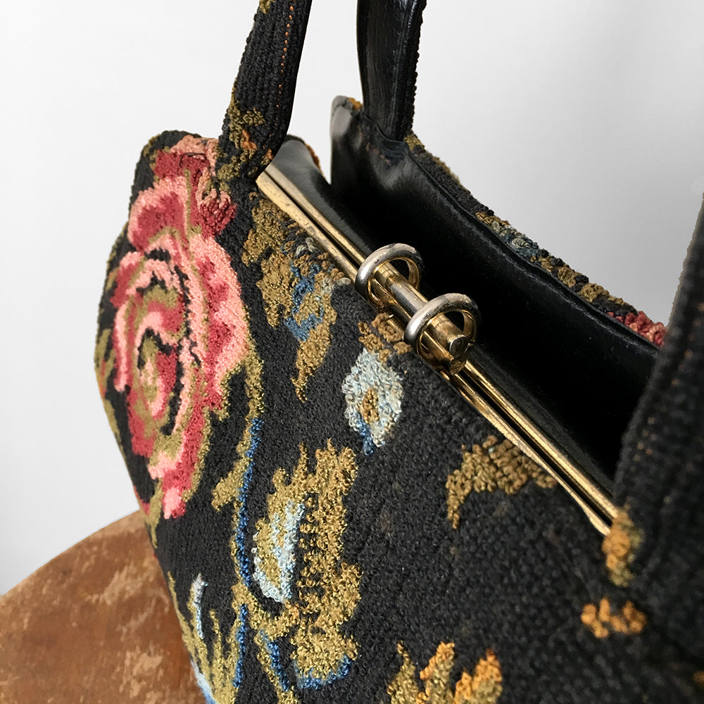 1950s Floral Petit Point Tapestry Handbag