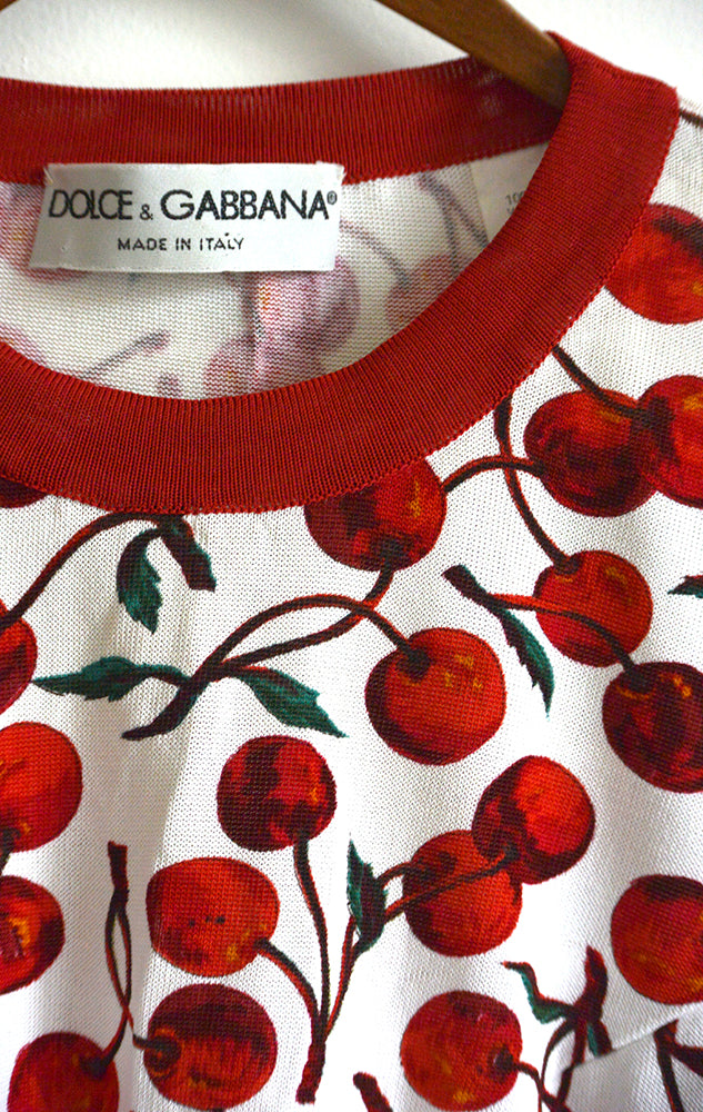 Rare 1990s Dolce & Gabbana Cherry Print Crew-Neck Top