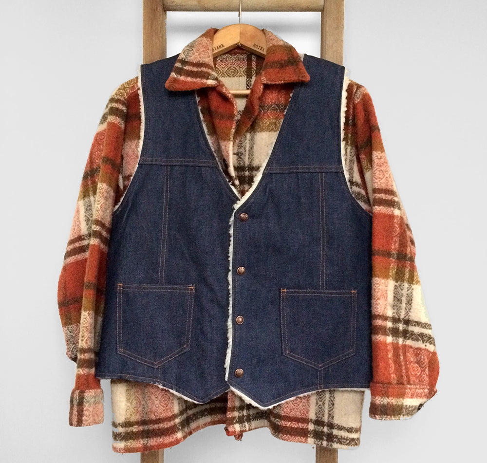 1970s Heavy Fleece Wool Button-Down Plaid Shirt