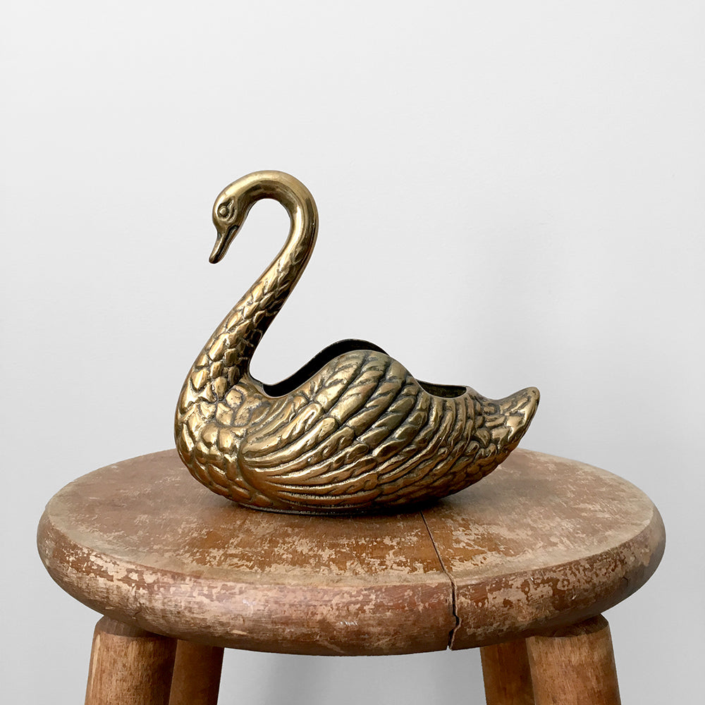 Mid-Century Brass Swan Planter