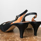 1970s Black Leather Peep Toe Slingback Heeled Shoes