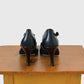 1970s Black Leather T-Strap High Heel Pump