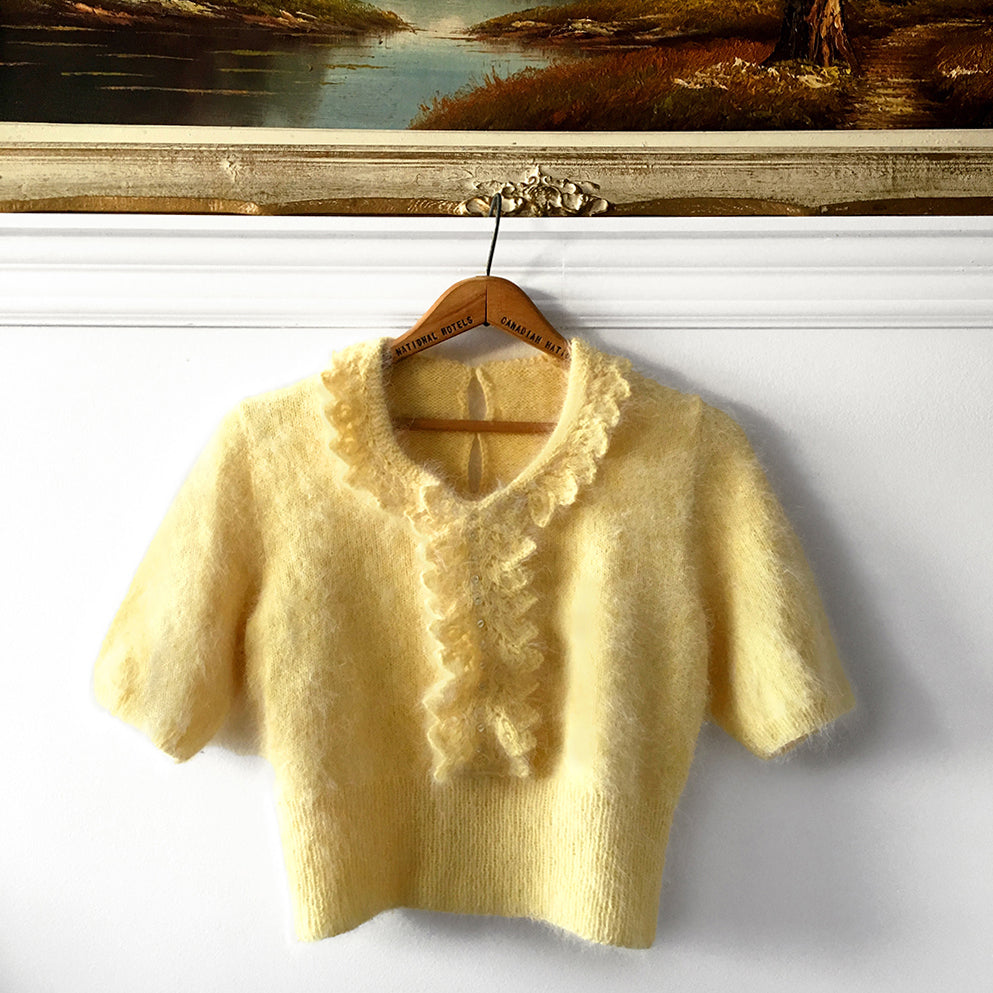 1950s Yellow Handmade Mohair Crop Sweater