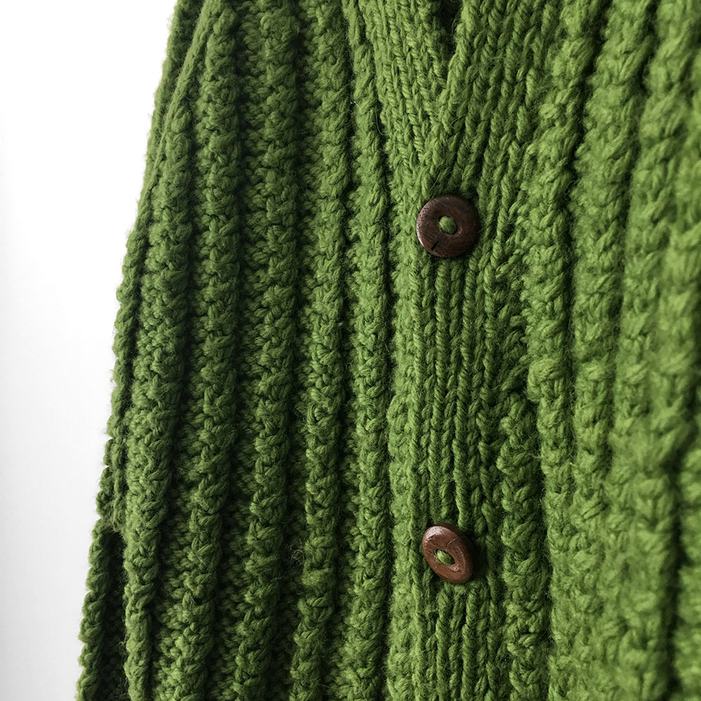 Apple-Green Button-Front Handmade Knit Cardigan