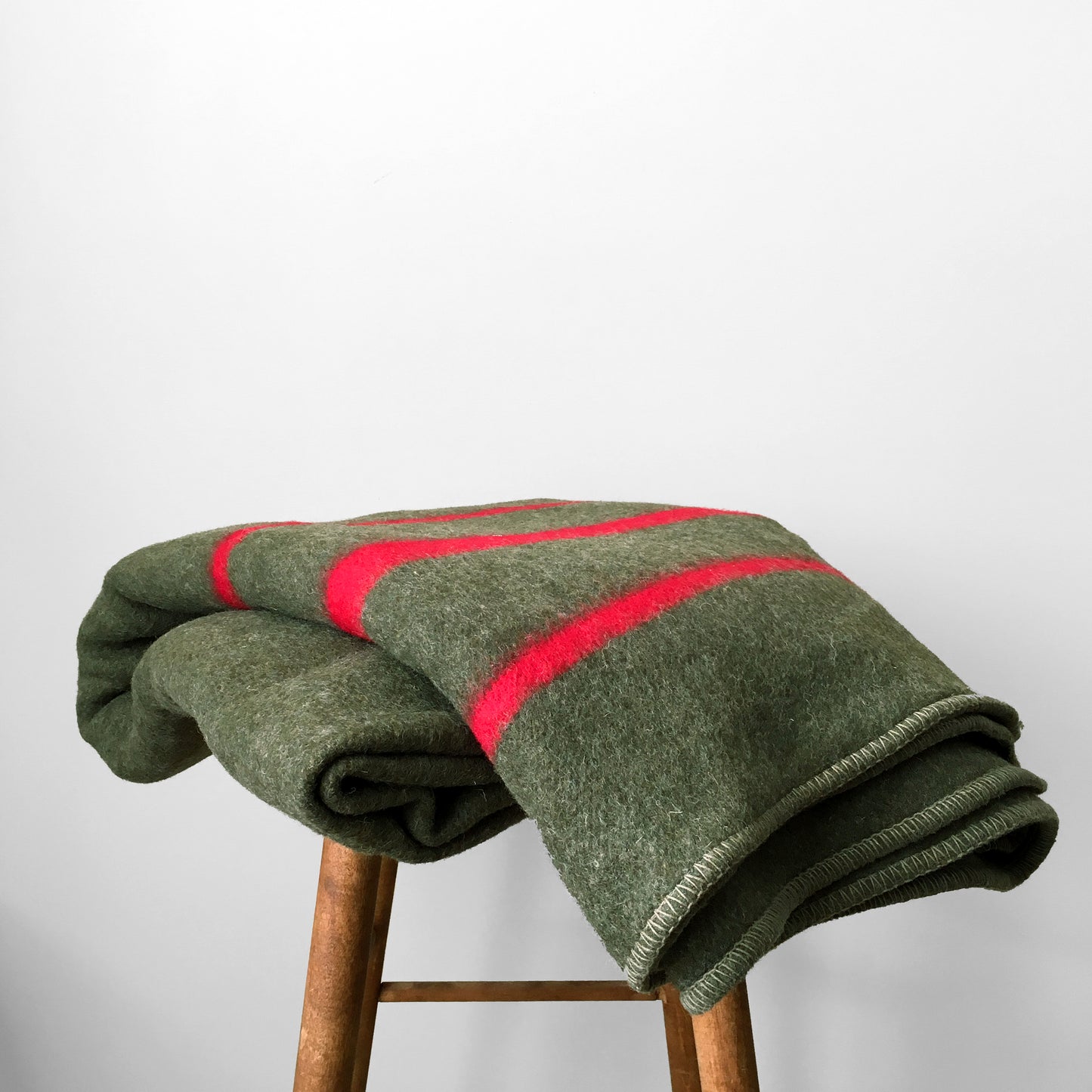 Army Green and Red Striped GERMAN Wool Military Issue Blanket