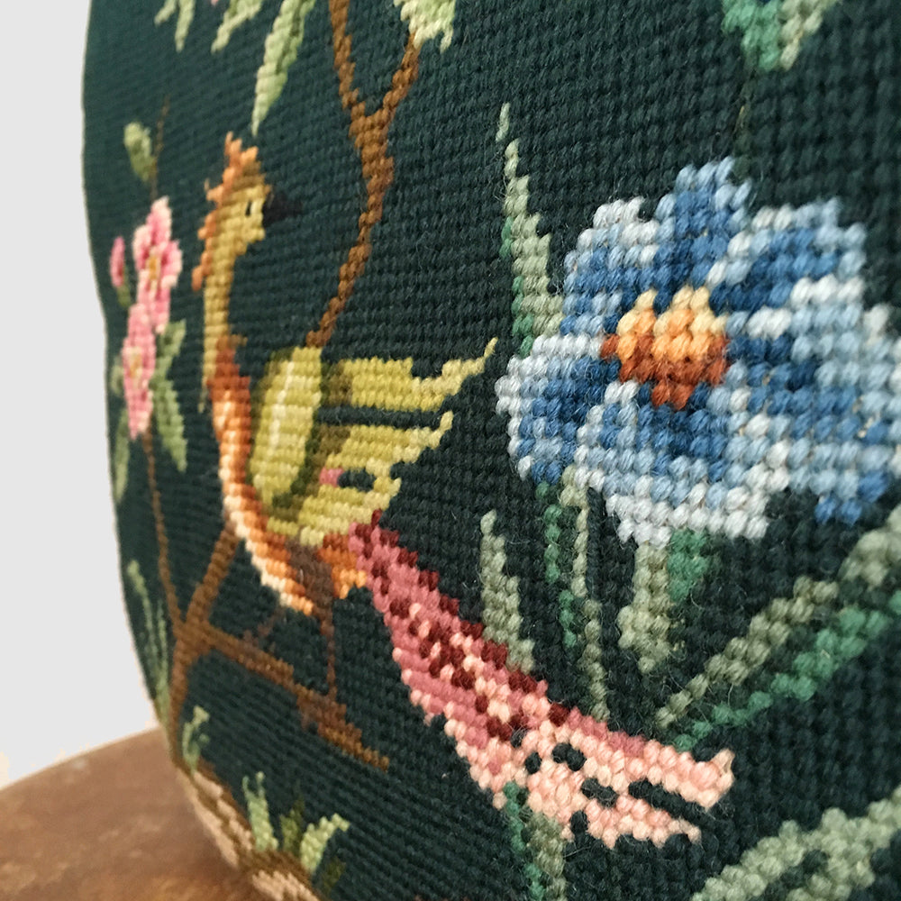 Teal Flower and Bird Needlepoint Handbag