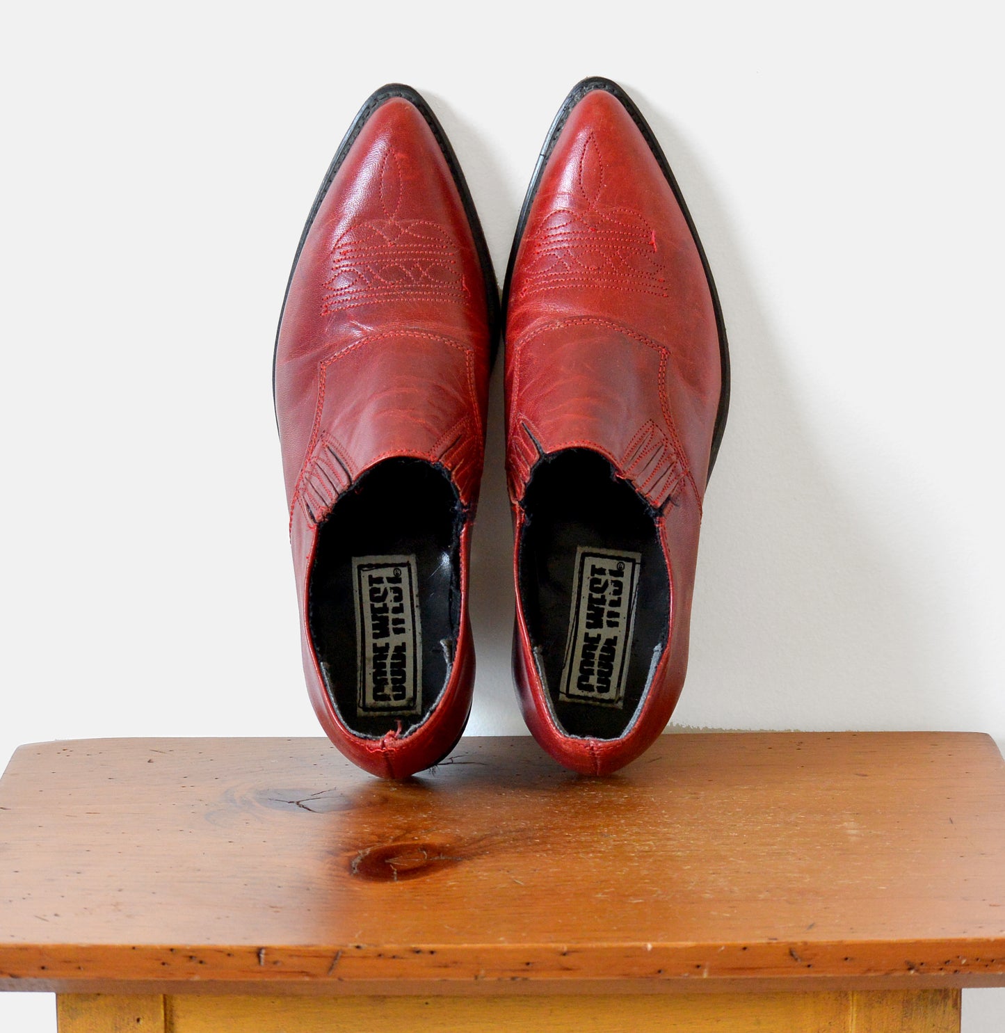 1980s Code West Made in the USA Red South Western Slip-On Leather Ankle Boots