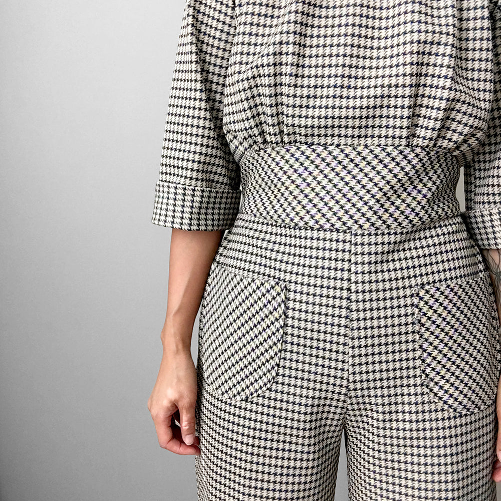 1970s Houndstooth Plaid One Piece Jumpsuit