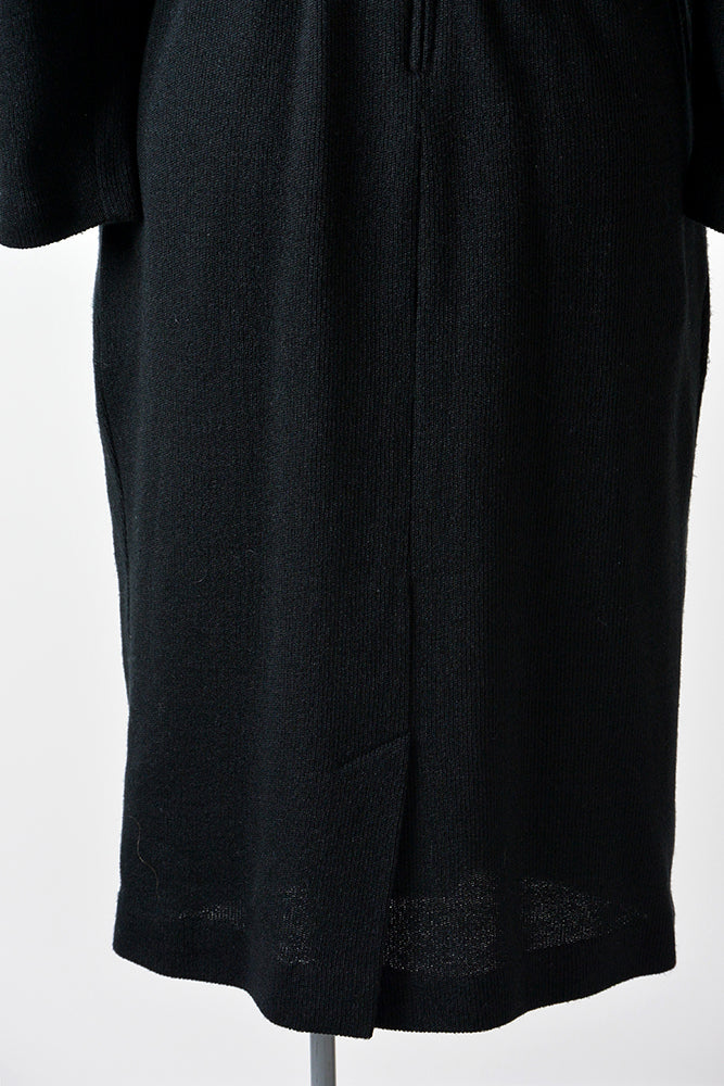 1940s Black Peter Pan Beaded Collar Pleated Zip Back Knit Dress