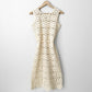 1970s Belted Knee-Length Fitted Cream Crochet Dress