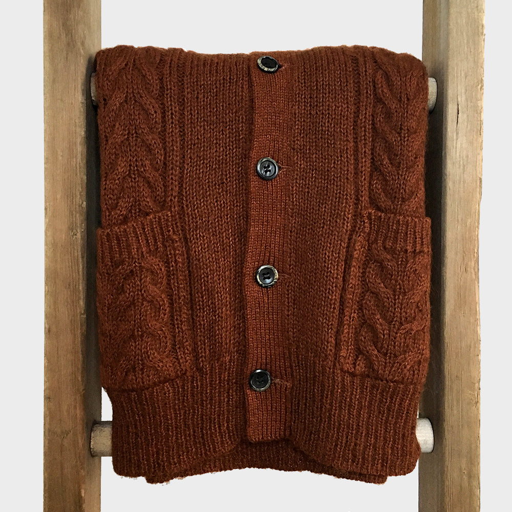 1970s Made in Japan Rust Cable-Knit Cardigan Sweater