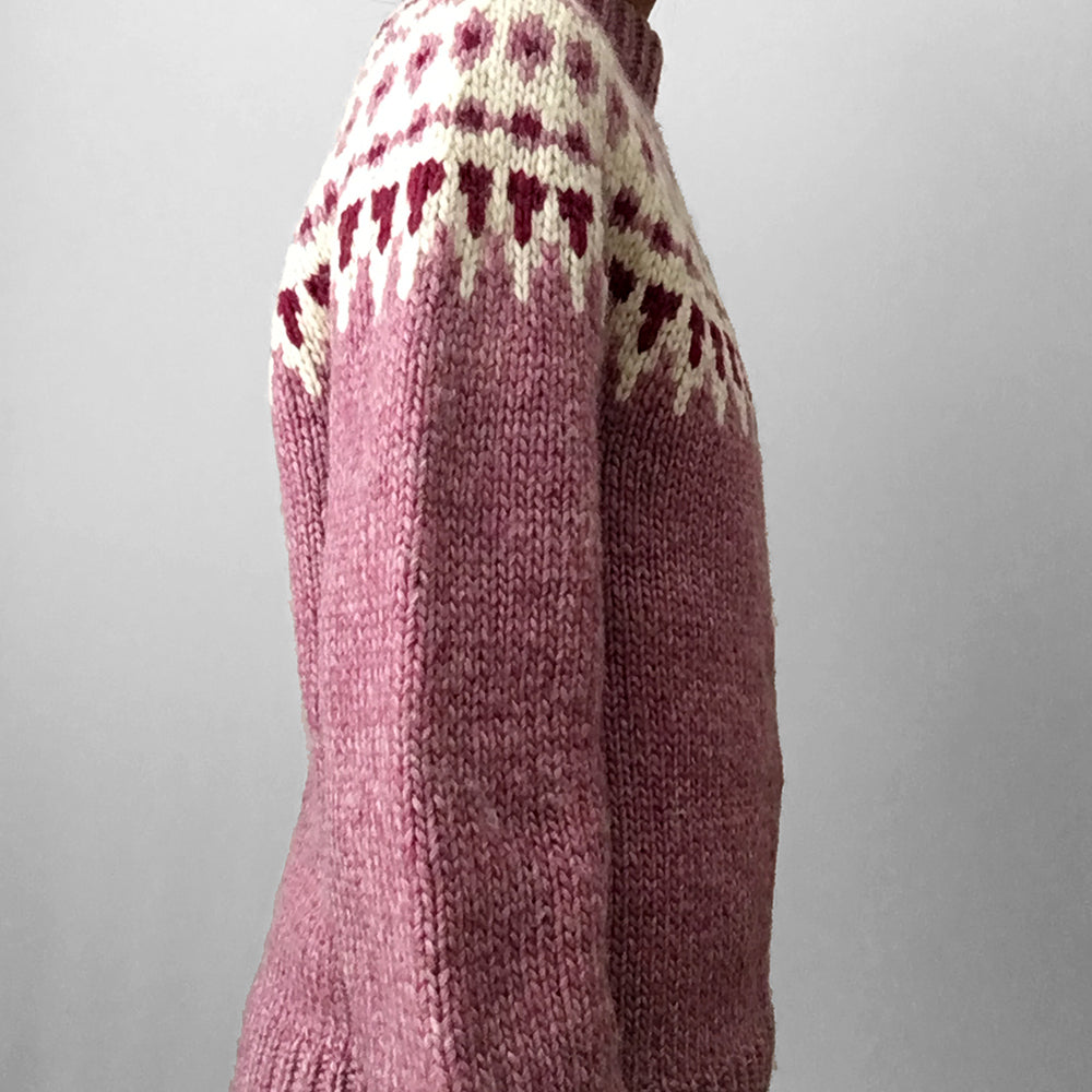 Mauve and Cream Handmade Nordic Knit Pullover Sweater