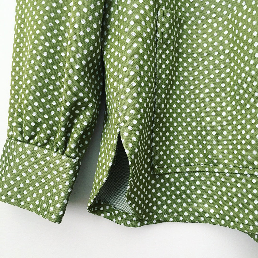 1970s Green Polka-Dot Wide Lapel Long Sleeve Button-Front Shirt