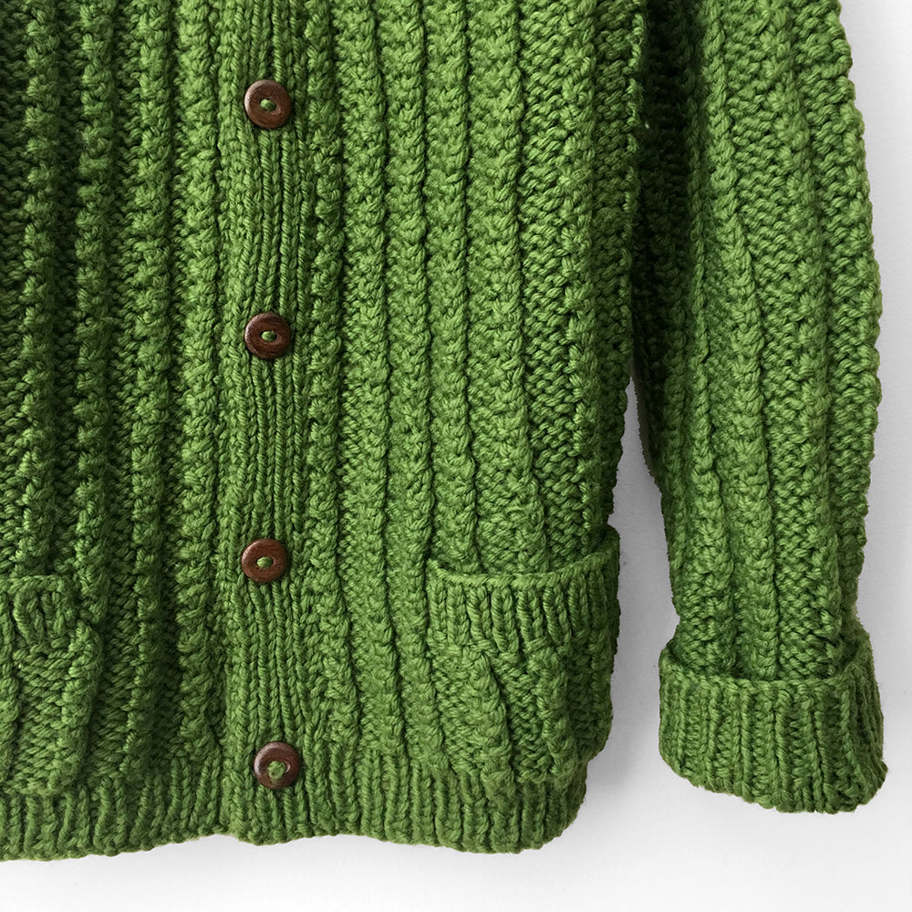 Apple-Green Button-Front Handmade Knit Cardigan