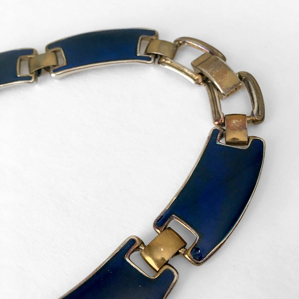 1970s Blue Gold-toned Enamel Sapphire Blue-Toned Link Necklace