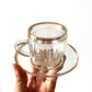 1950s French Cut-Glass Gold-Trimmed Demitasse Cups and Saucer Sets