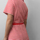 1970s Red and White Striped Wide-Lapel Belted Button-Front Short Sleeve Shirt