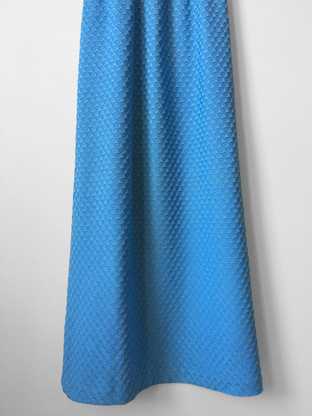 1960s - 1970s Sky-Blue Sleeveless Floor-Length Ribbed Knit Dress