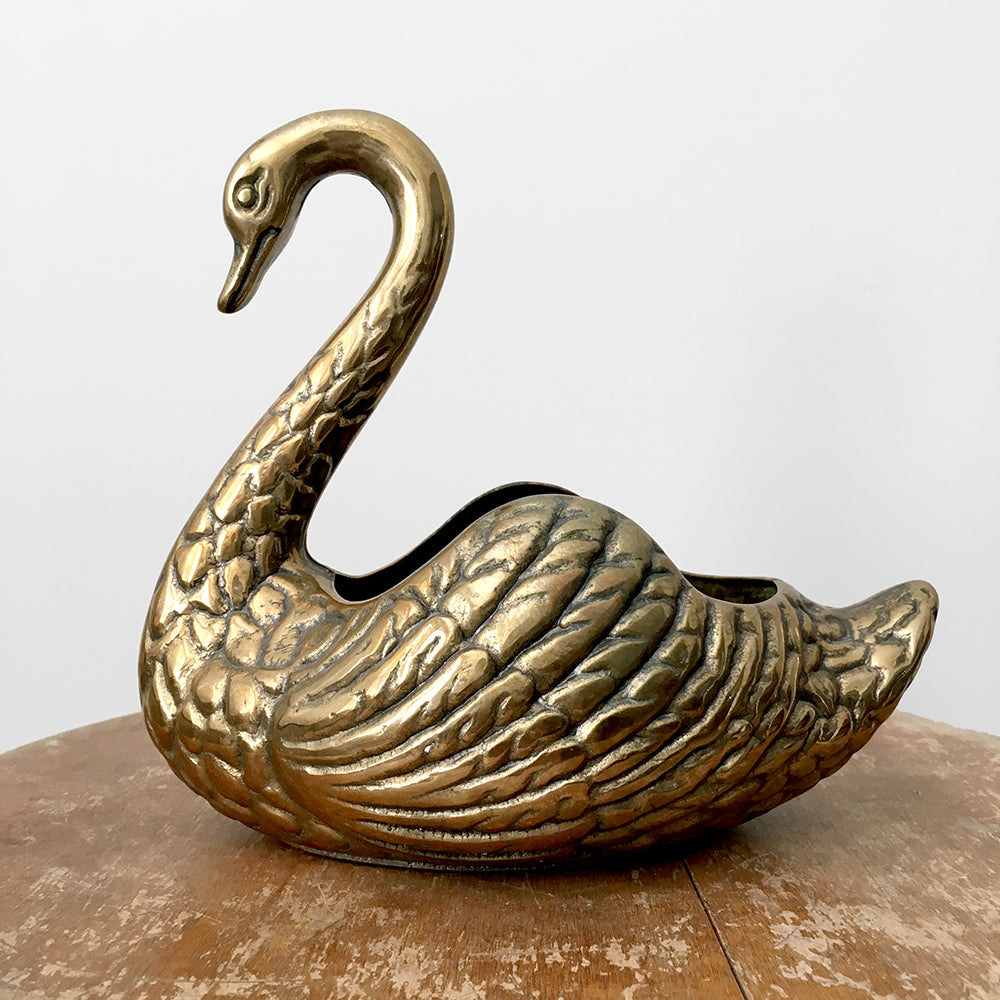 Mid-Century Brass Swan Planter