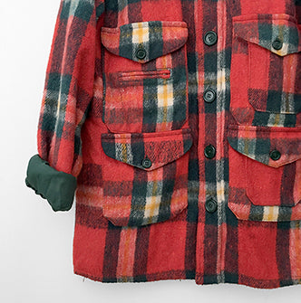 1970s Red Wool Plaid Wide-Lapel Button-Up Jacket