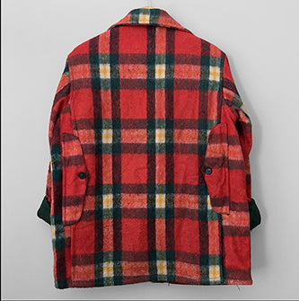 1970s Red Wool Plaid Wide-Lapel Button-Up Jacket