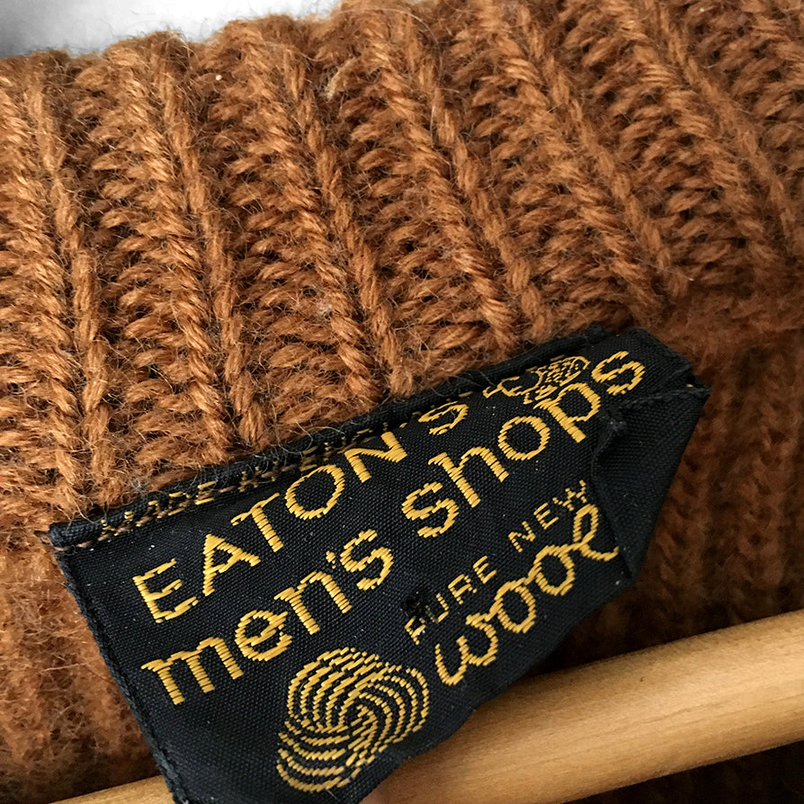 1960s EATON'S Rust Ribbed Crew-Neck Wool Knit Sweater