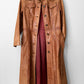 1970s Made in Canada Long Tobacco Brown Belted Leather Coat