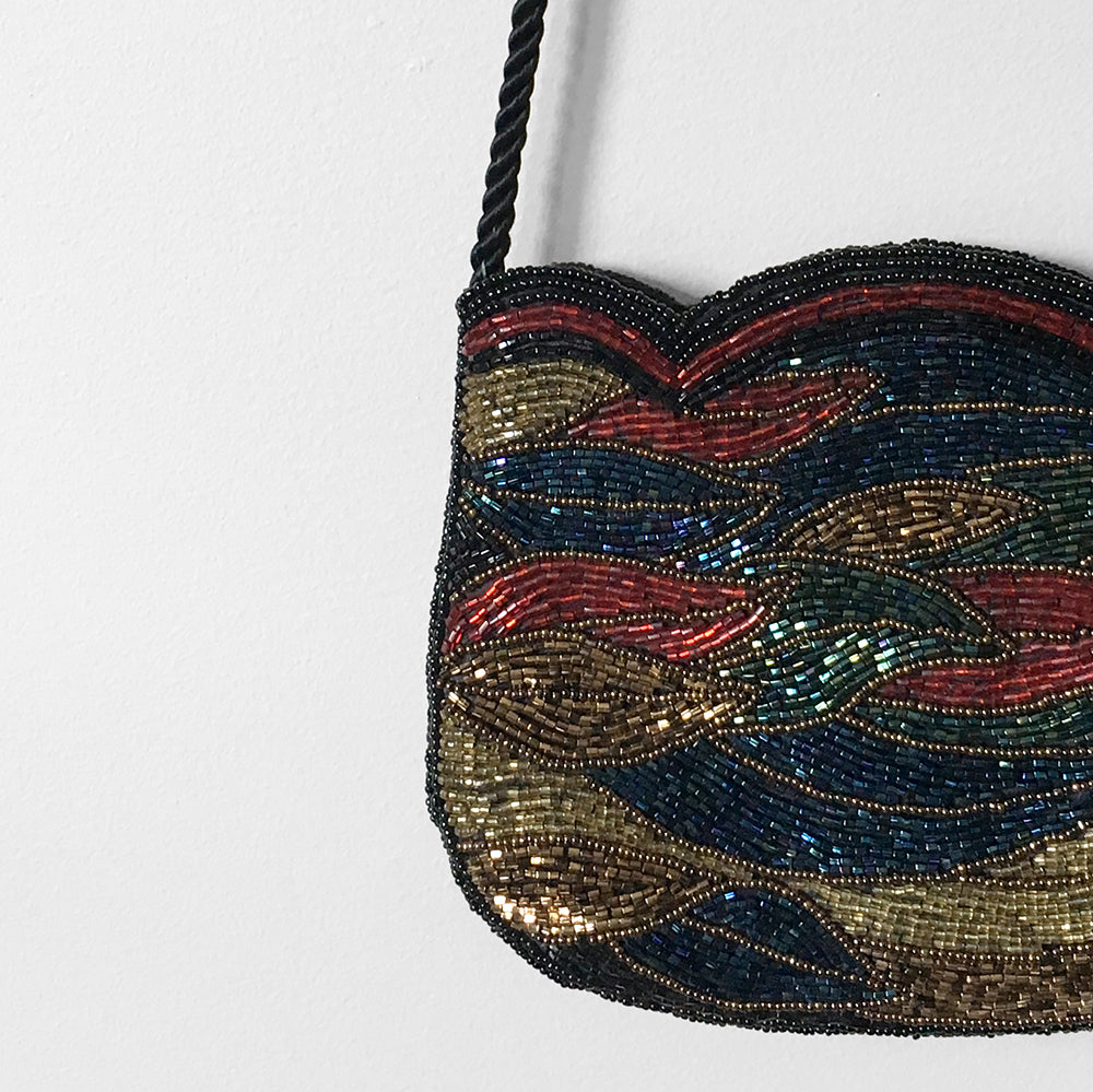 1980s Beaded Leaf Belt and Purse Set