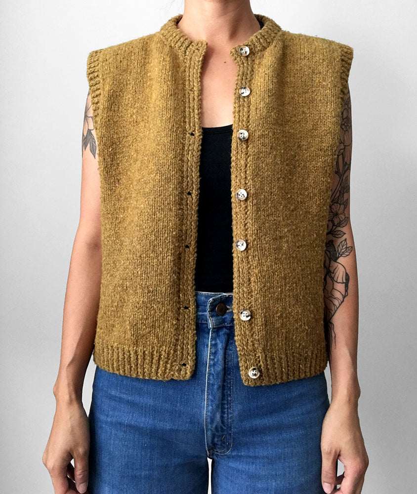 Handmade Gold Button-Front Sweater Vest